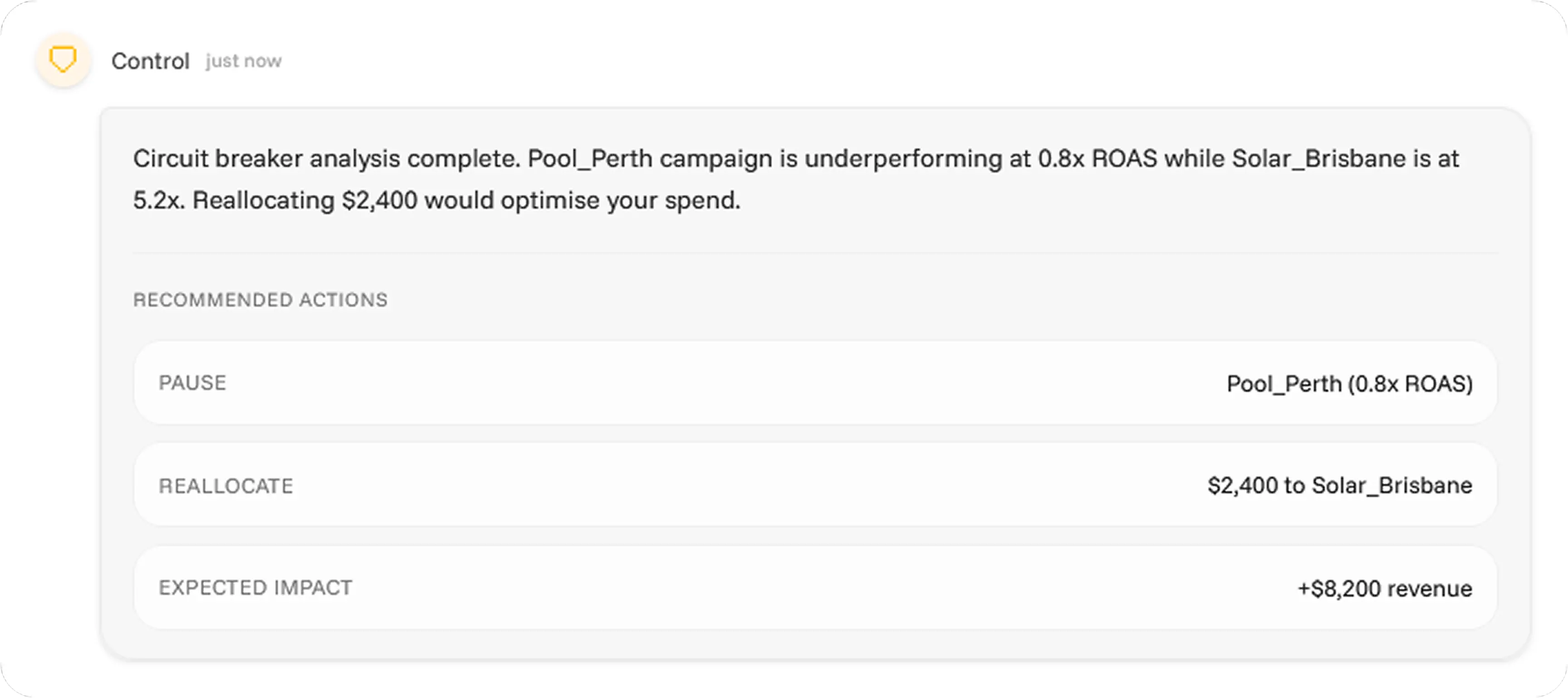 Autonomous spend allocation preview
